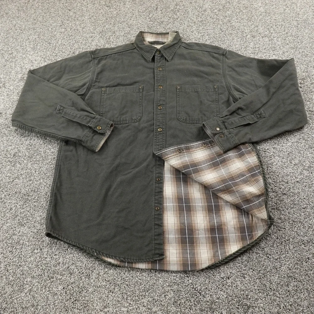 VTG LL Bean Jacket Mens L Green Flannel Lined Canvas Barn‎ Chore Coat Work USA